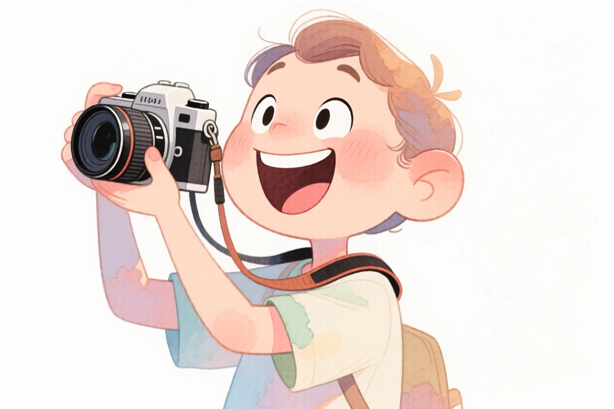 A photographer laughing mid-task with genuine warmth