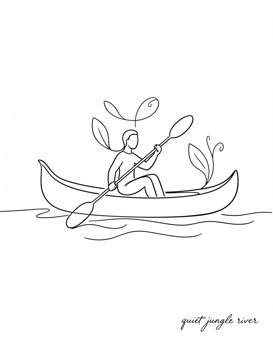 A traveler paddling a canoe through a quiet jungle river