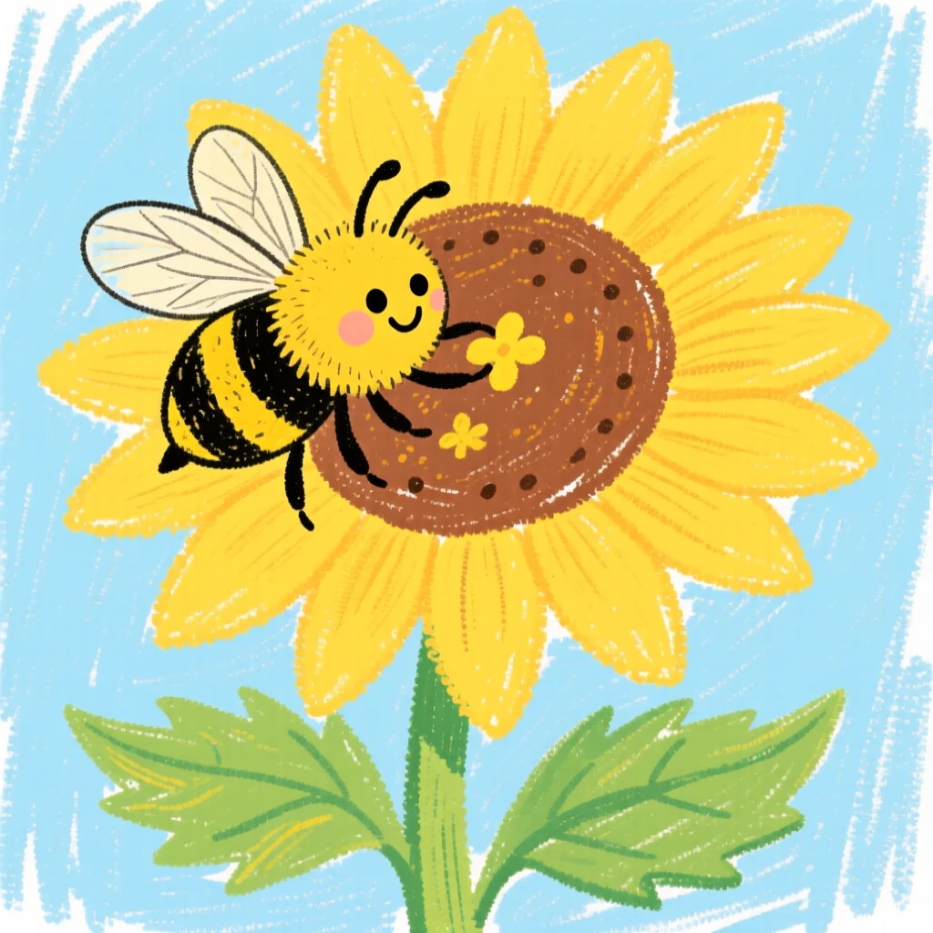 A honeybee gathering pollen from a blooming sunflower.