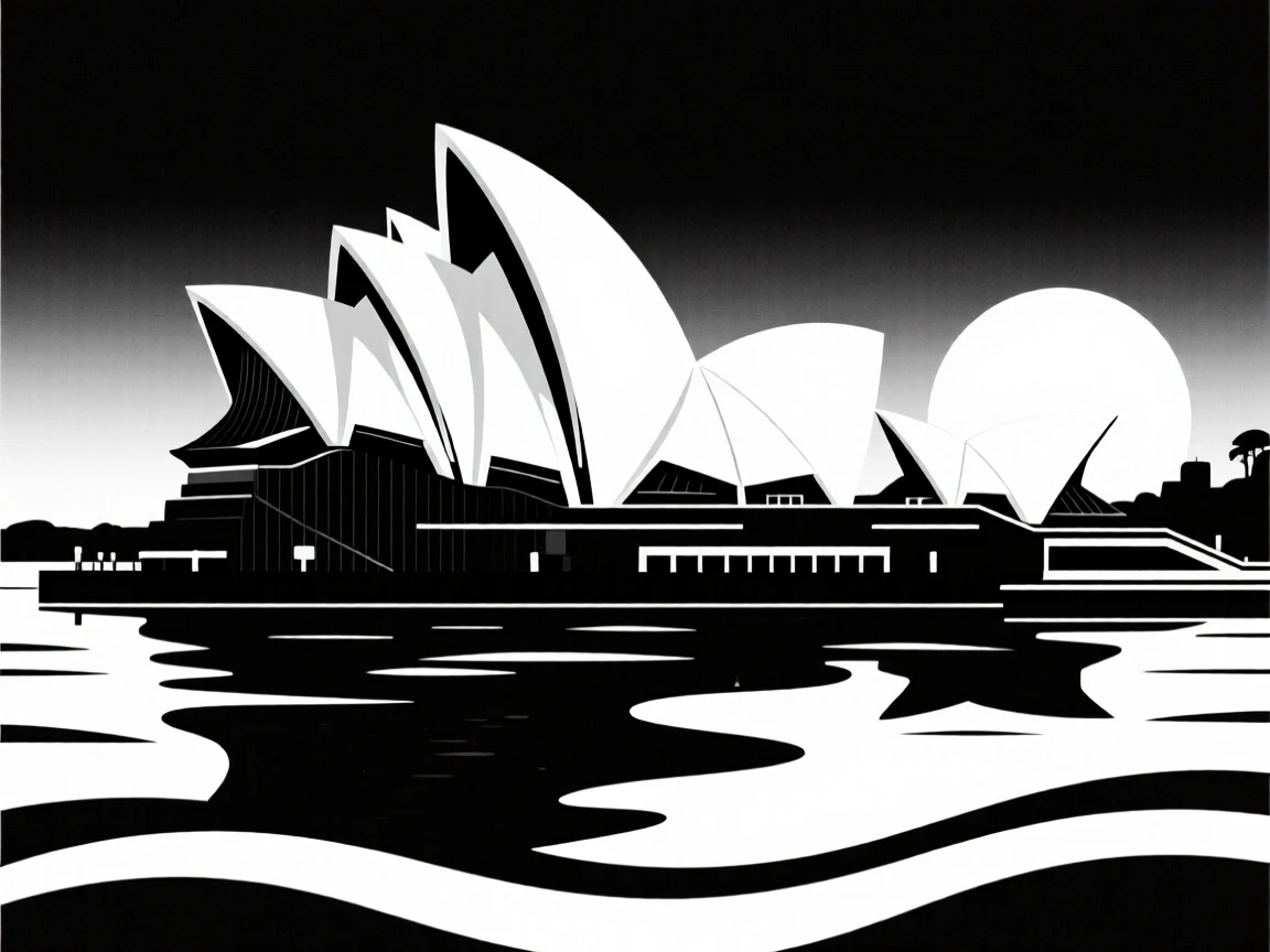 The Sydney Opera House against a sunset harbor.