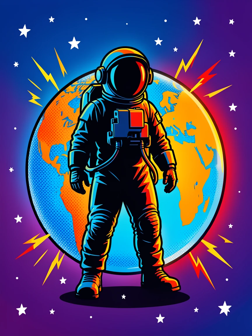 An astronaut's silhouette against a lit Earth