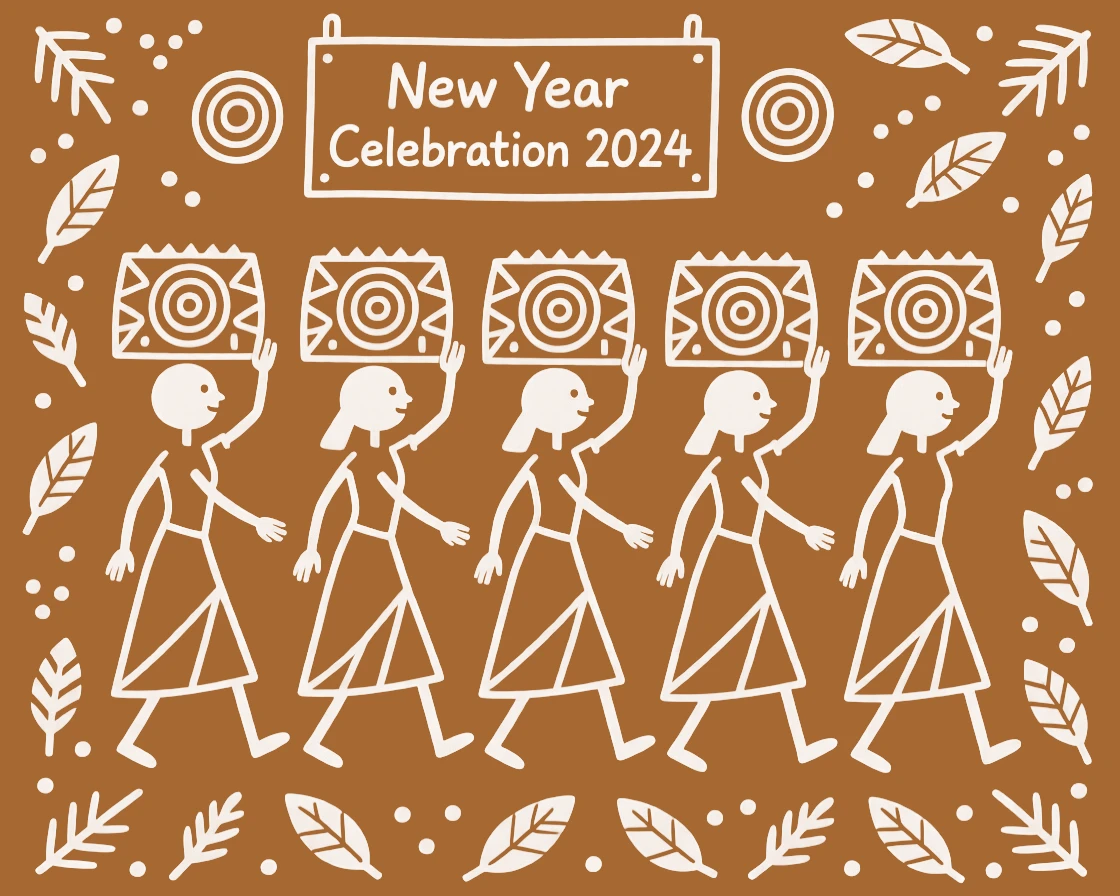A new-year celebration celebrated with women carrying decorated offerings on their heads.