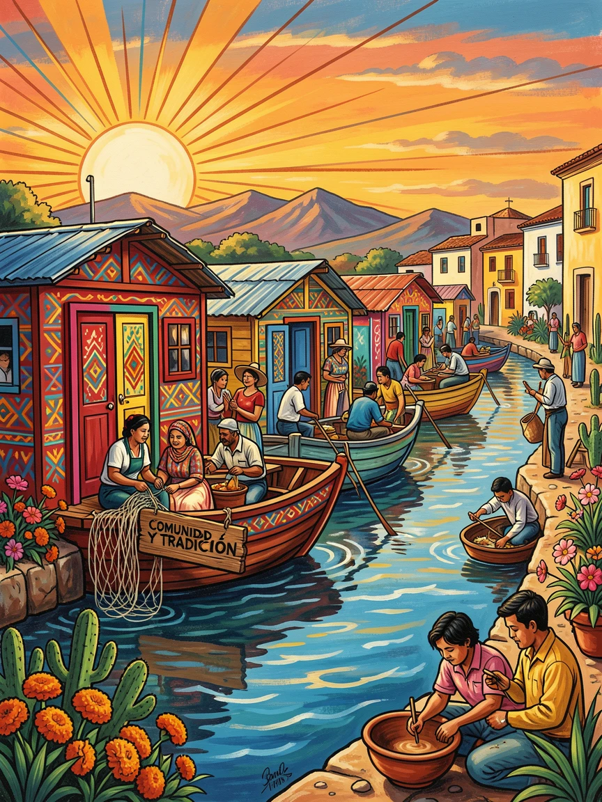 A row of houseboats along a peaceful canal