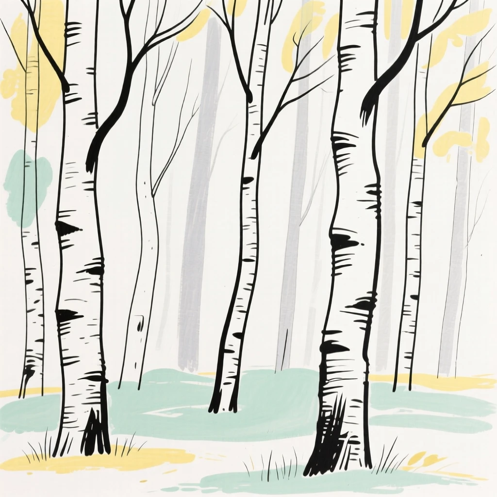 A birch forest with white bark