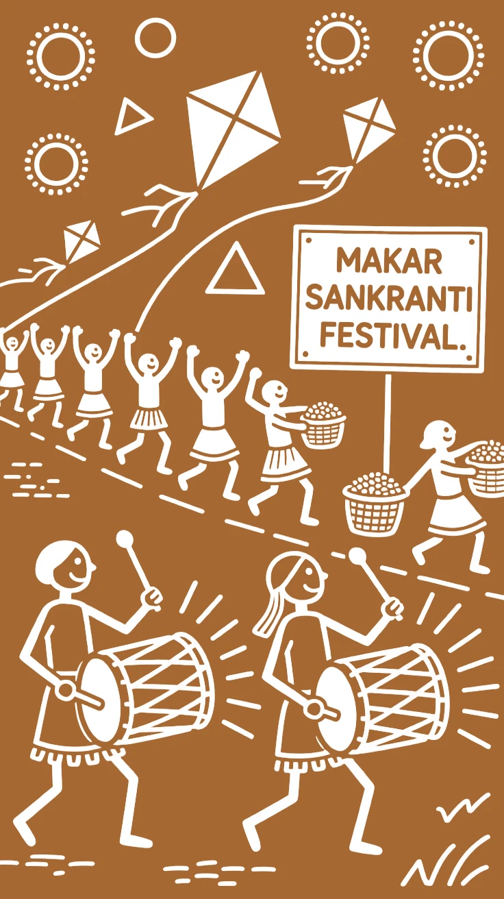 Makar Sankranti celebrated with drummers leading a joyful procession.