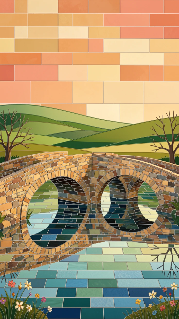 A breathtaking wide-angle view of the ancient stone bridges of a quiet English countryside village, with rich warm lighting and fine architectural detail.