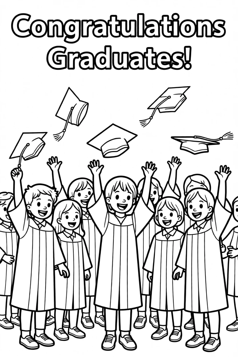 A graduation ceremony with children tossing caps in the air
