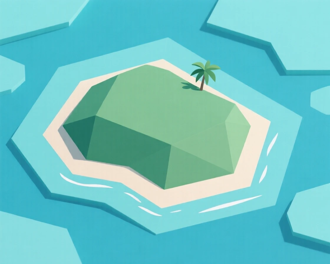 A tropical island seen from above with turquoise water