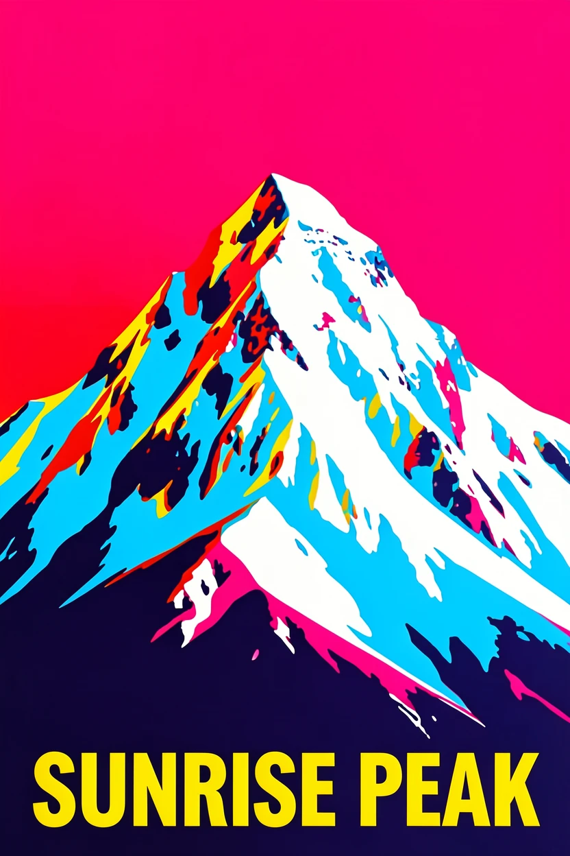 Snowy mountain peak glowing at sunrise