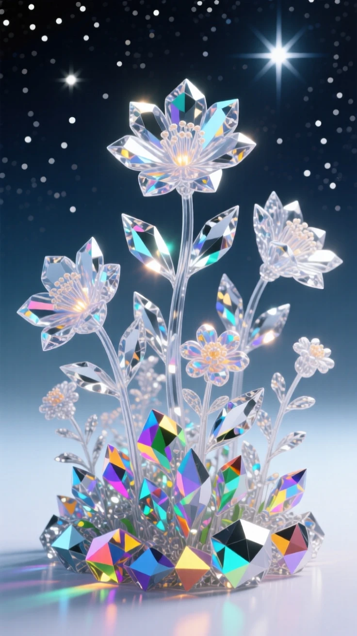 A magical garden where flowers glow with their own inner light beneath a starry sky.