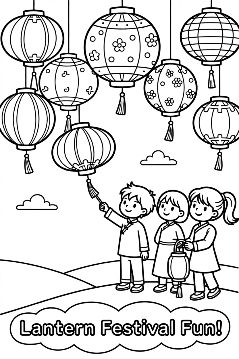 A Chinese lantern festival with glowing lanterns floating in the sky