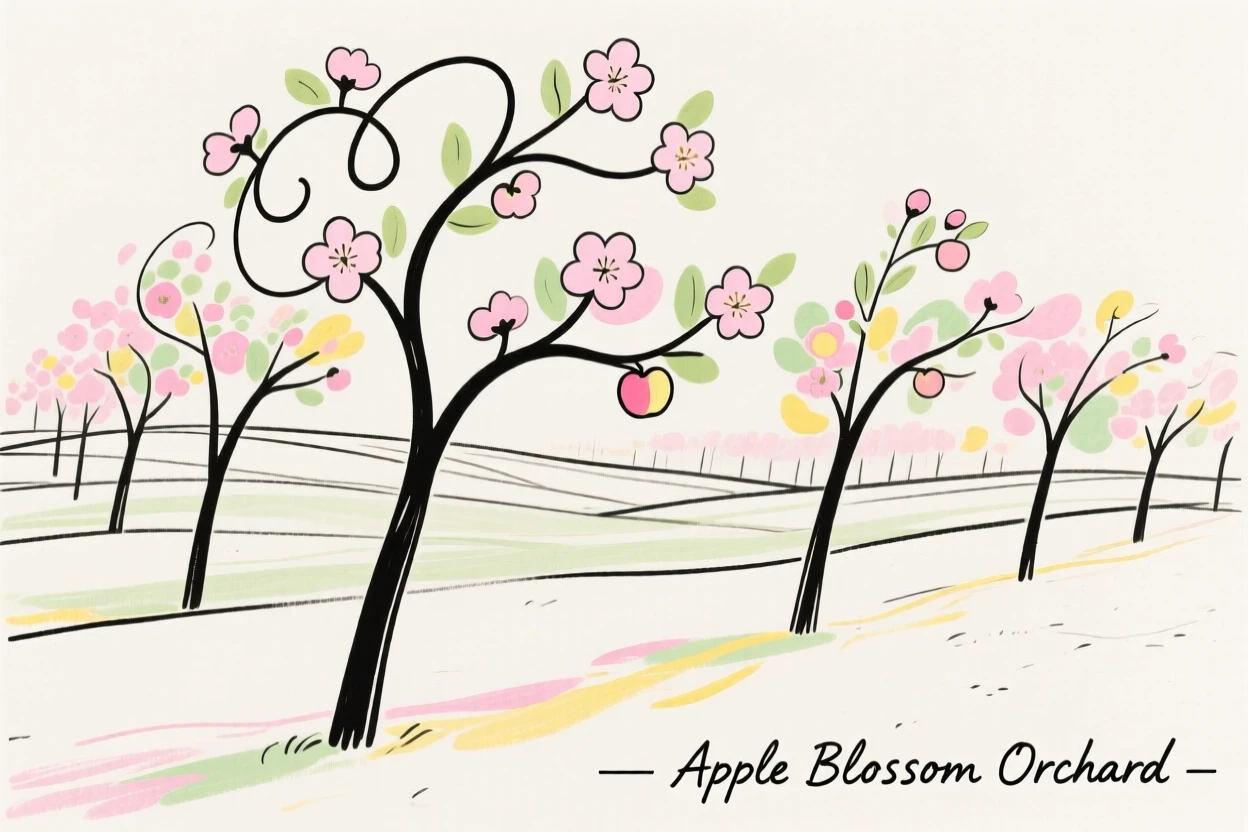 An apple orchard in blossom