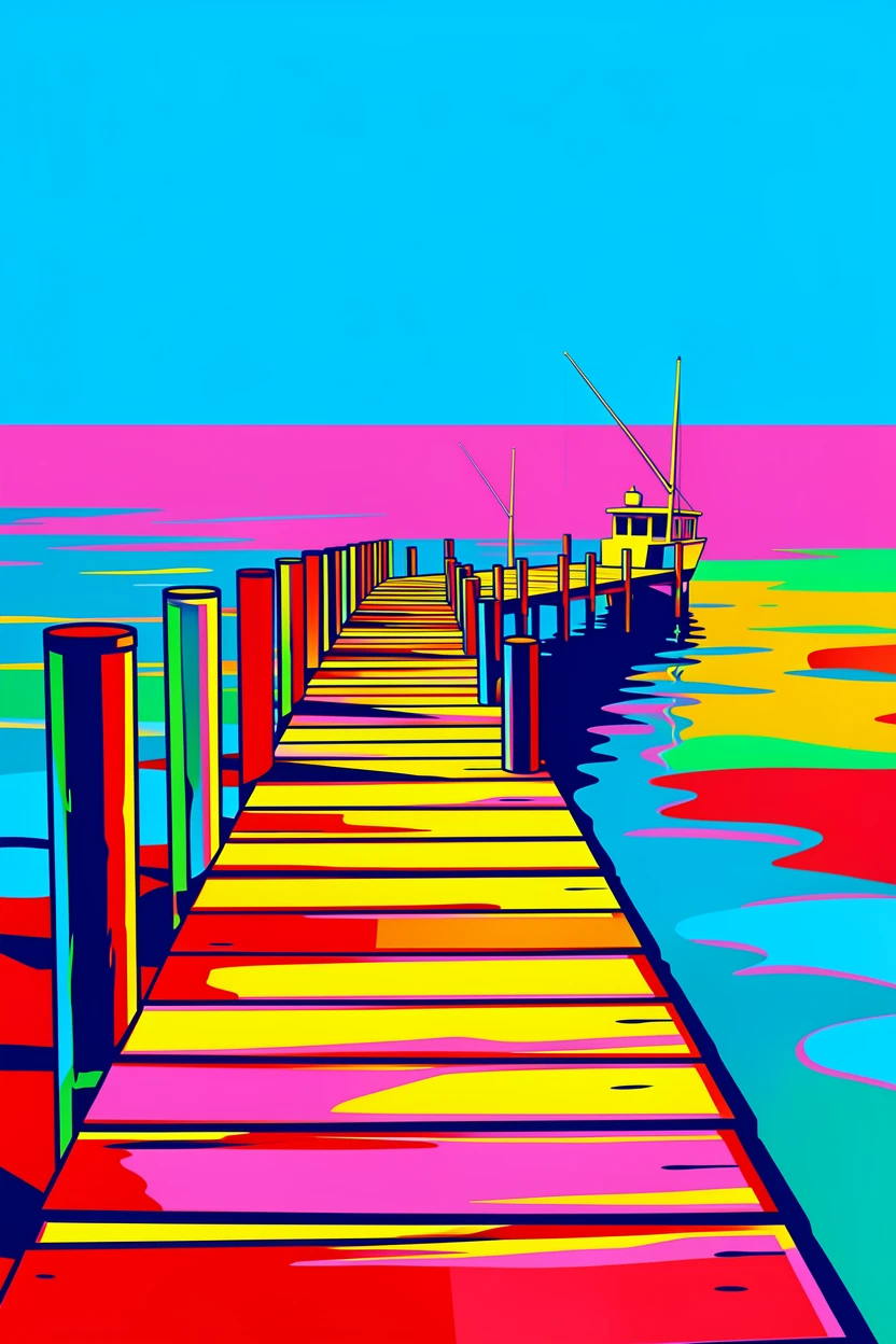 Old fishing pier stretching into calm water