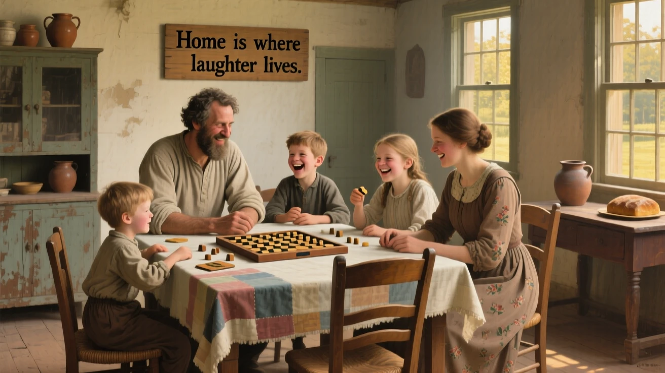 A family sharing a laugh over a board game at the dining table, with warm afternoon light streaming through nearby windows, capturing an everyday moment that feels timeless and precious