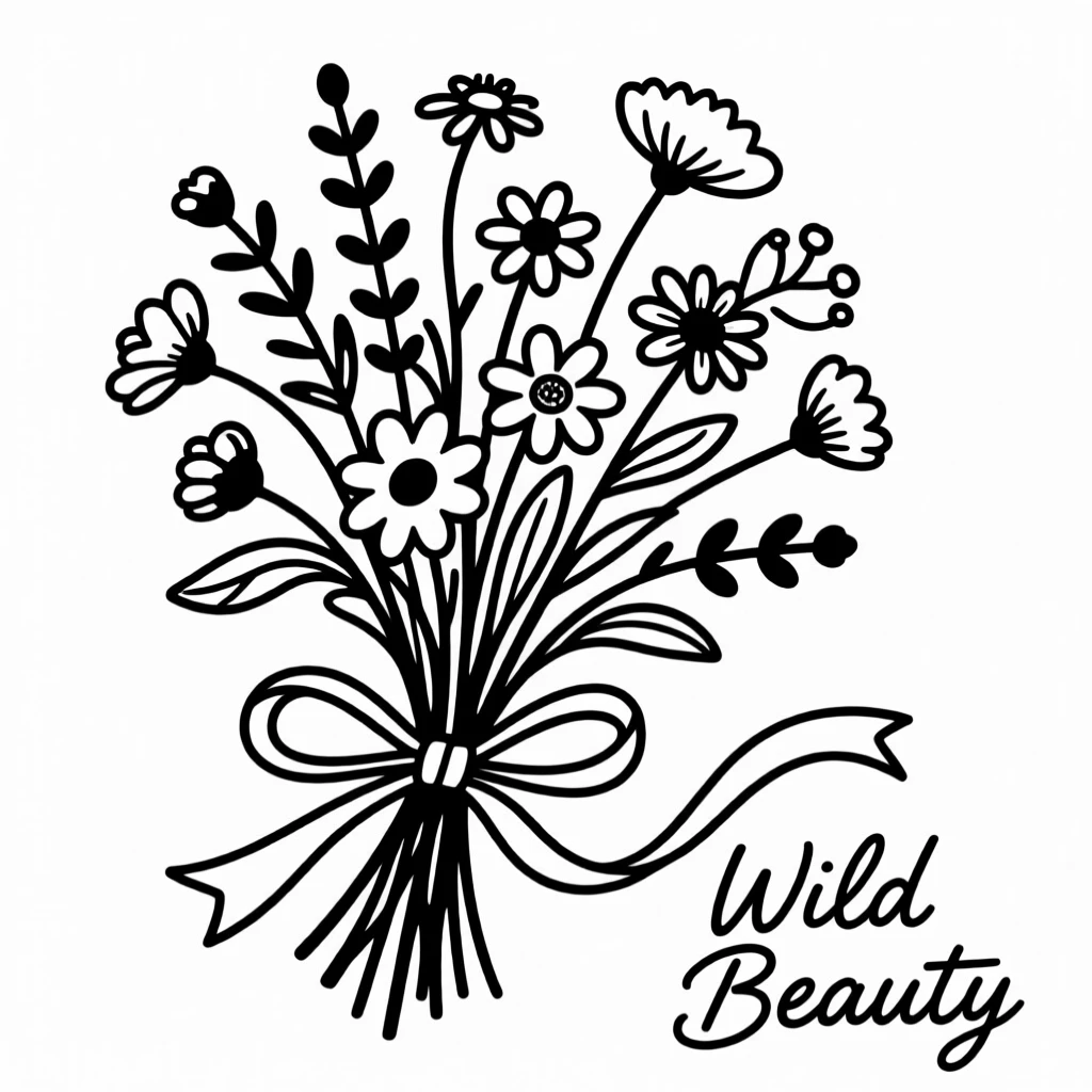 A vibrant bouquet of wildflowers tied with a simple ribbon.