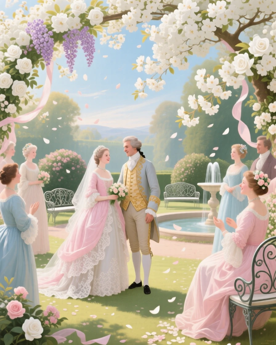 A summer wedding beneath a canopy of white blossoms  