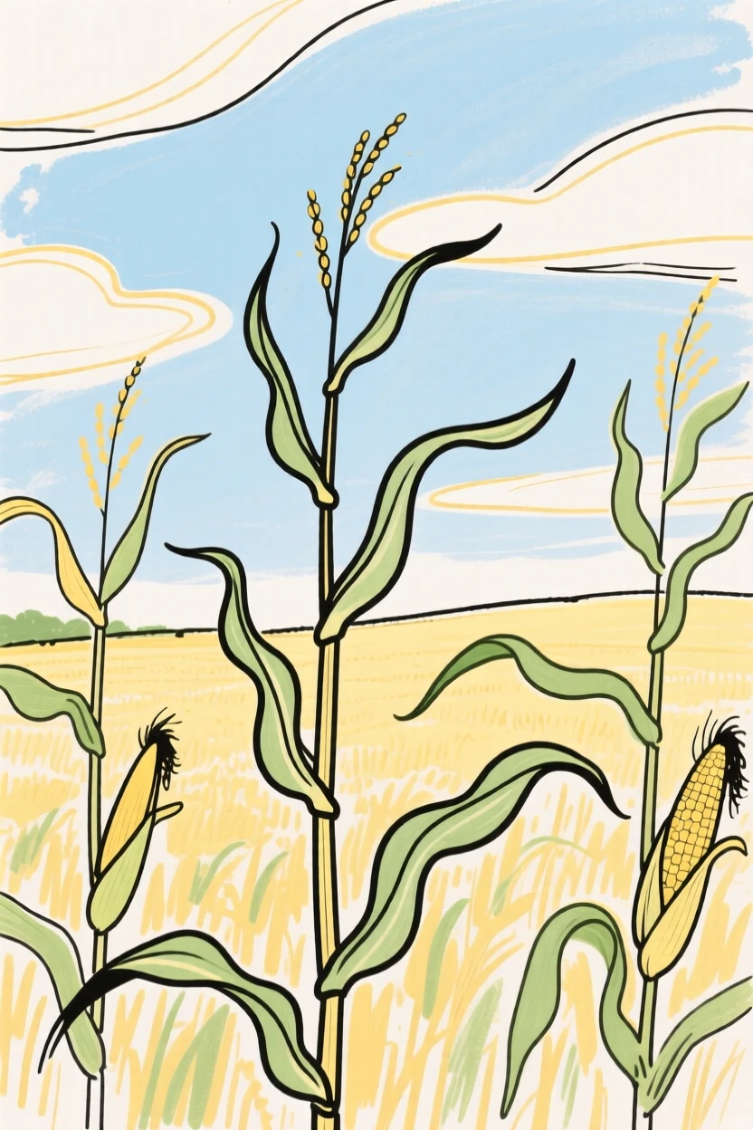A cornfield under a summer sky