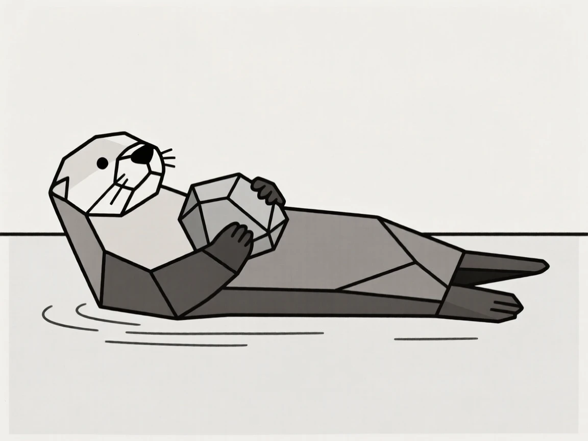 A sea otter floating on its back holding a rock