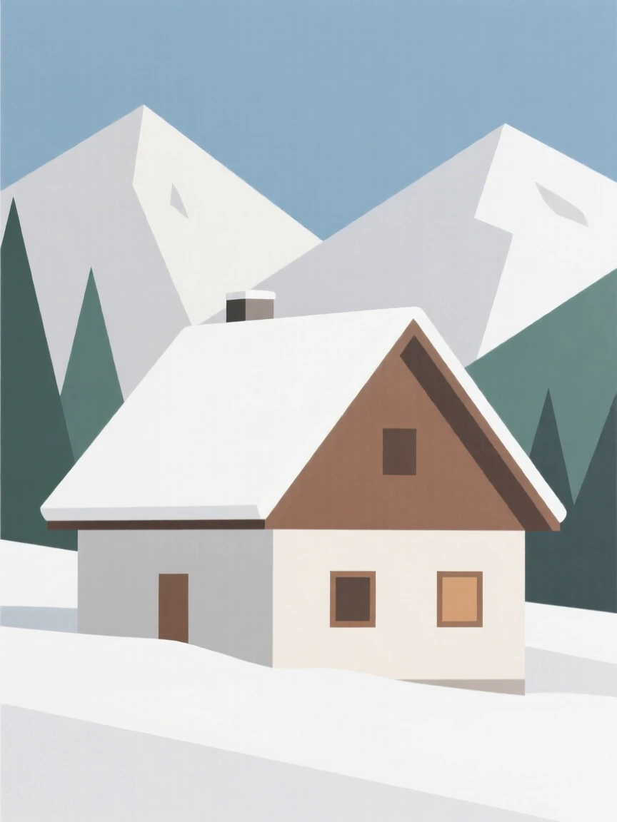 A snow-covered chalet in an alpine village