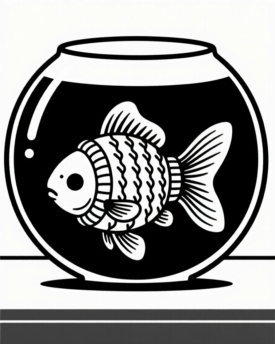 A goldfish in a bowl wearing a tiny knitted sweater.