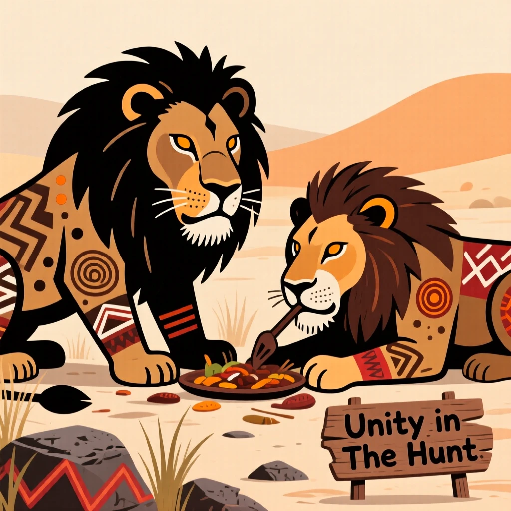 A pride of lions feasting after a successful hunt.