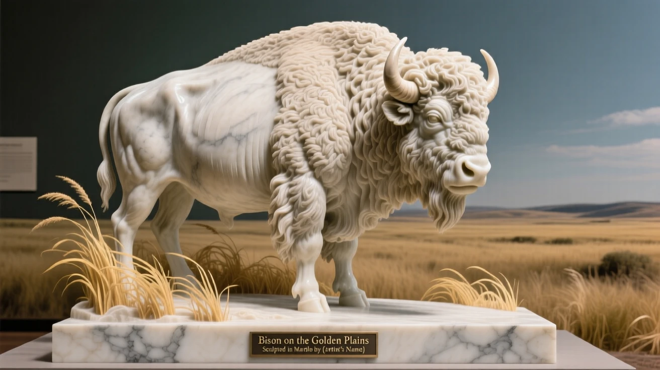 A striking close-up of a bison standing on an open plain, full of life and grace, in golden savanna grass