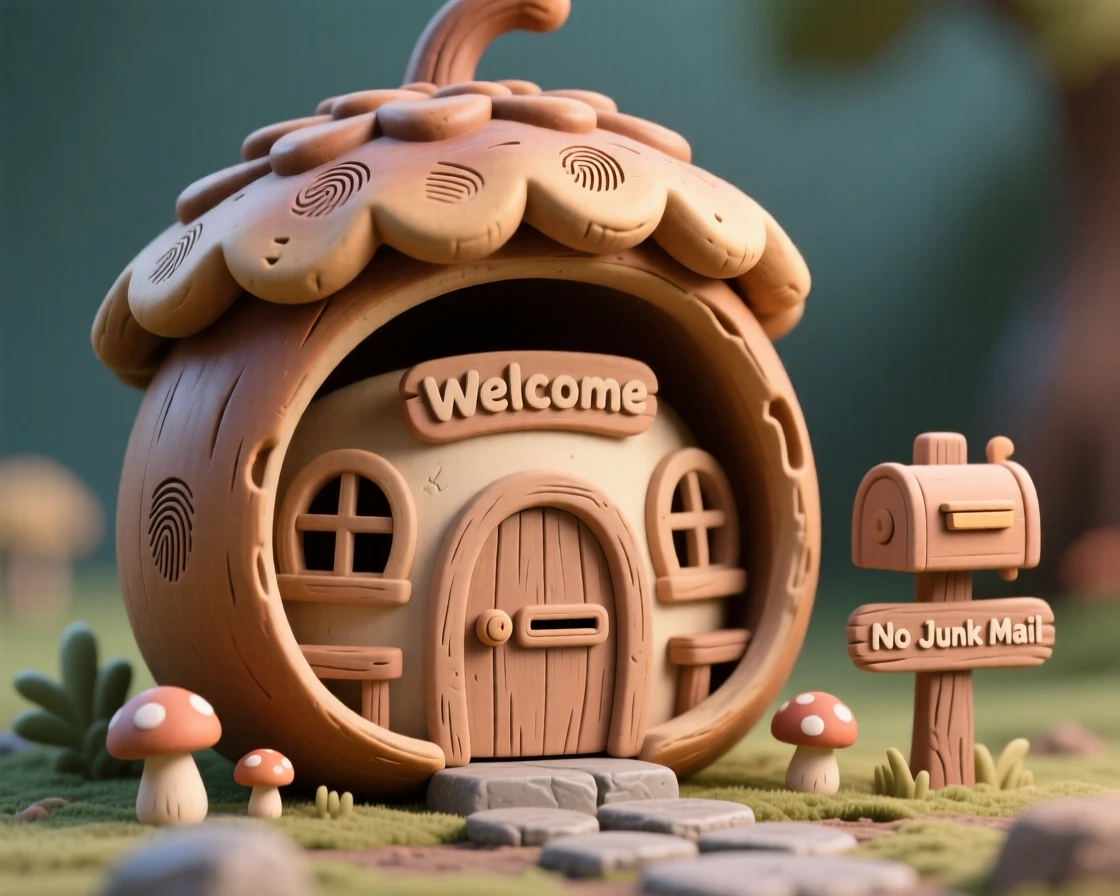 A tiny gnome home built inside a hollowed-out acorn