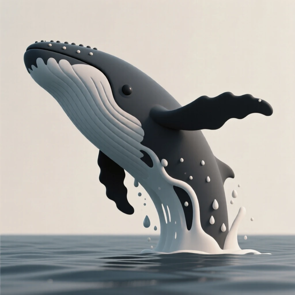 A majestic humpback whale breaches fully out of the ocean, water cascading off its massive body.