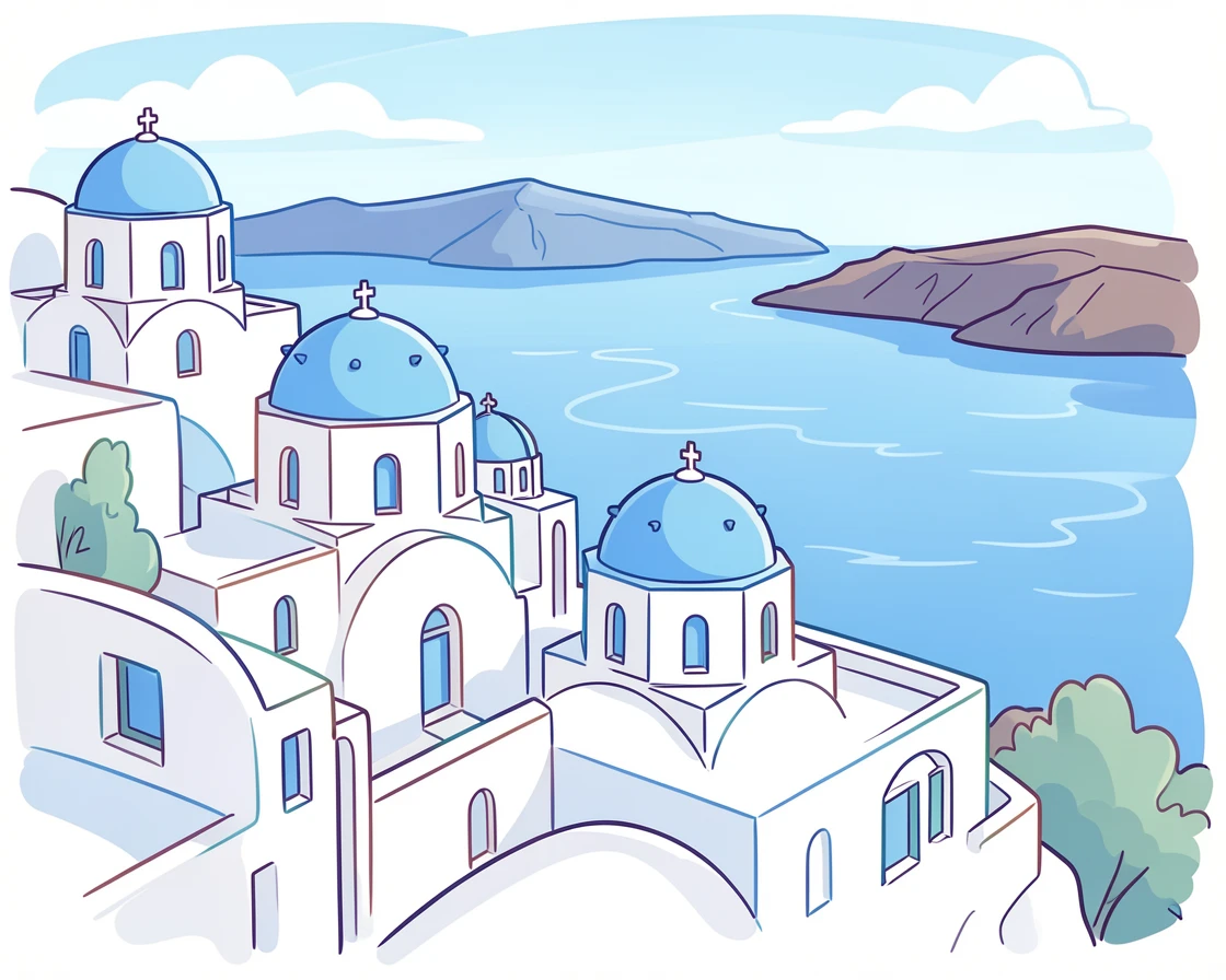 Santorini's white-washed buildings with blue domes overlooking the Aegean Sea.