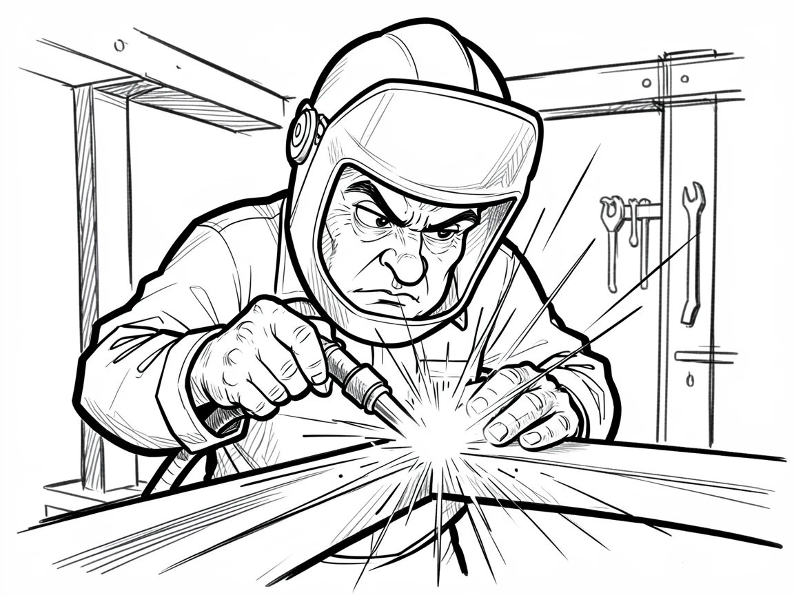 [Occupations & Hobbies] Detailed scene of a focused welder sending sparks flying while joining metal beams, showcasing skill and dedication