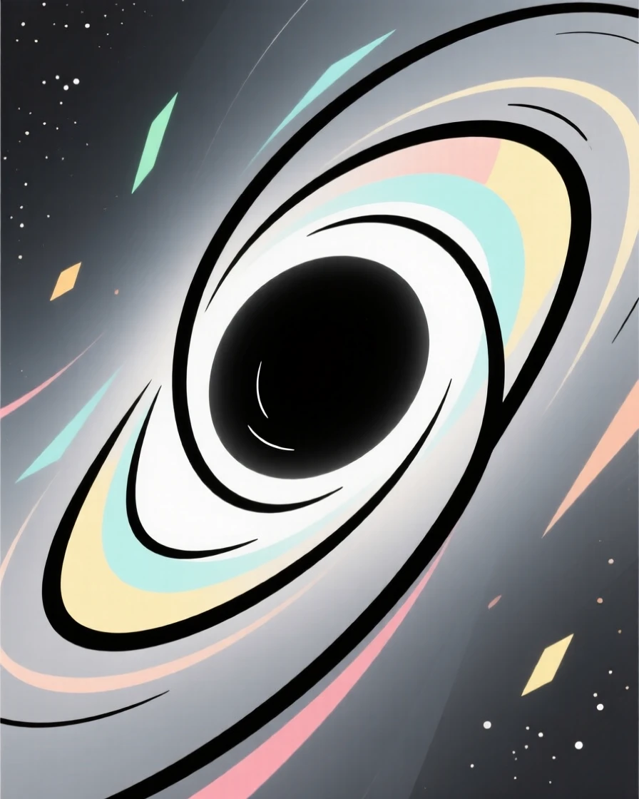 A black hole bending light around it in the depths of space.