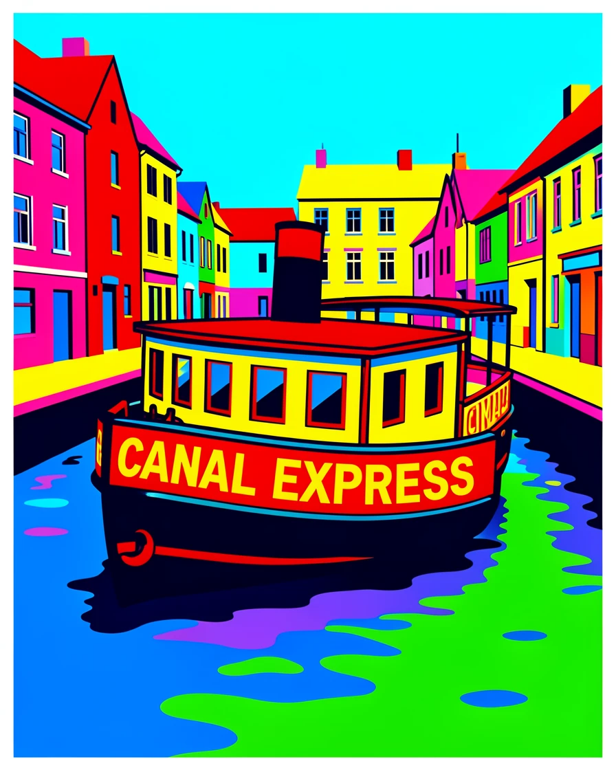 Historic canal boat drifting through a quiet town