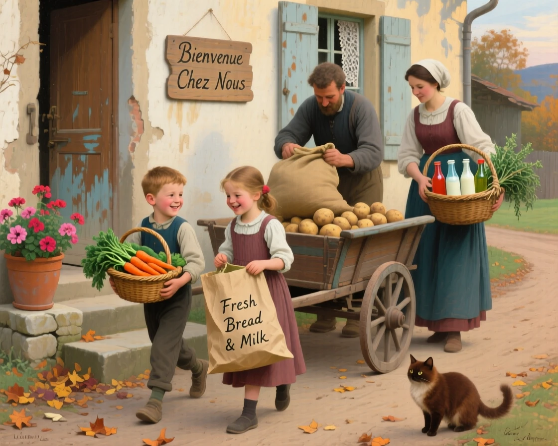 A family unloading groceries together, kids carrying the lightest bags proudly, with small, authentic details that make the moment feel real, offering a heartwarming glimpse into ordinary, meaningful moments