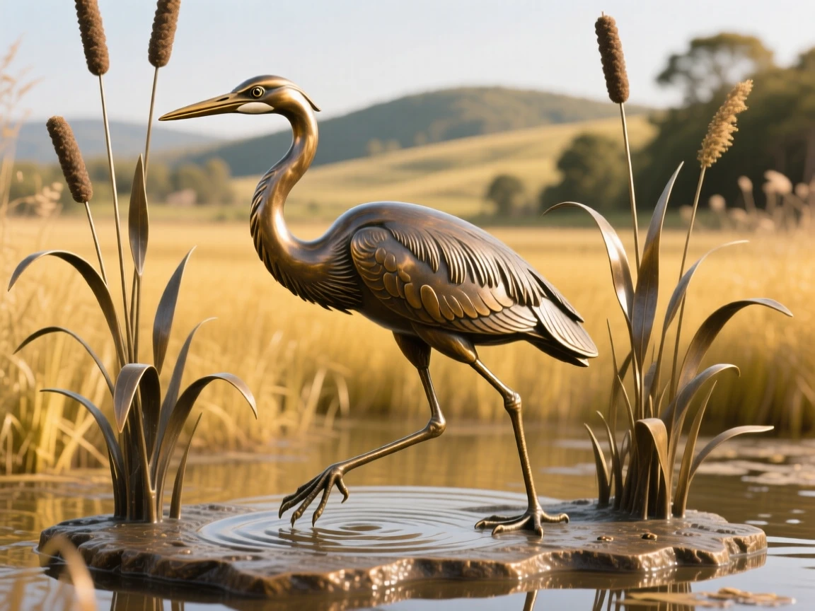 A majestic snowy egret wading through a golden marsh, framed by dramatic natural scenery, evoking wonder and majesty