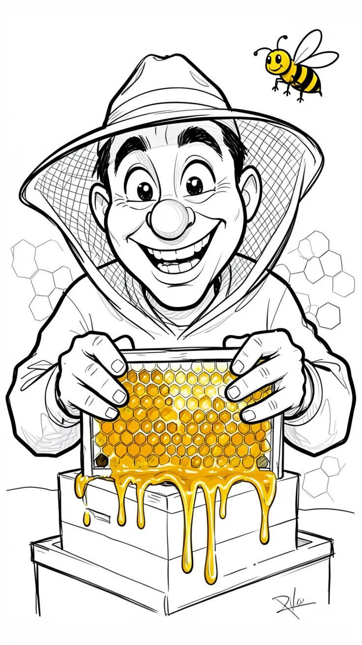[Occupations & Hobbies] Detailed scene of a passionate beekeeper harvesting golden honey from a hive, showcasing skill and dedication