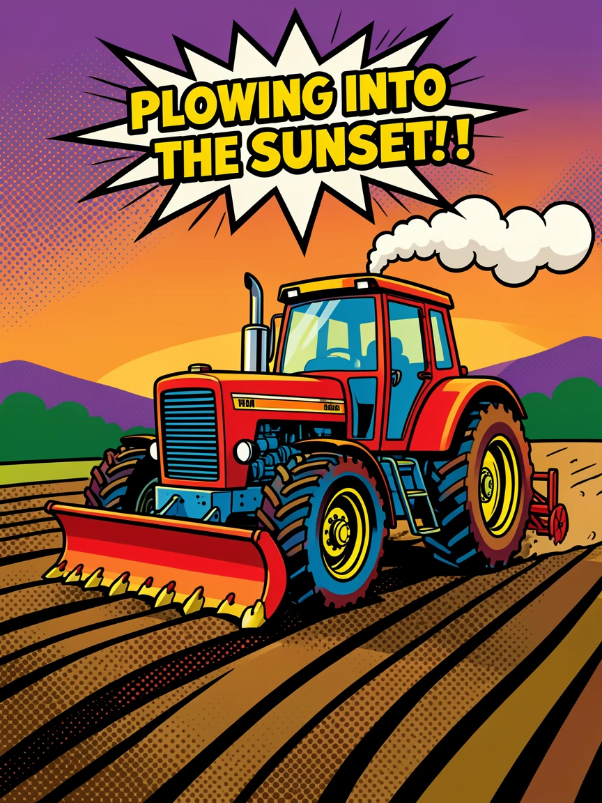 A tractor plowing a field at late afternoon