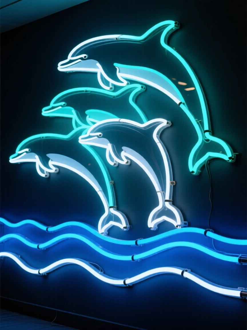 A group of spinner dolphins leaping in unison offshore.