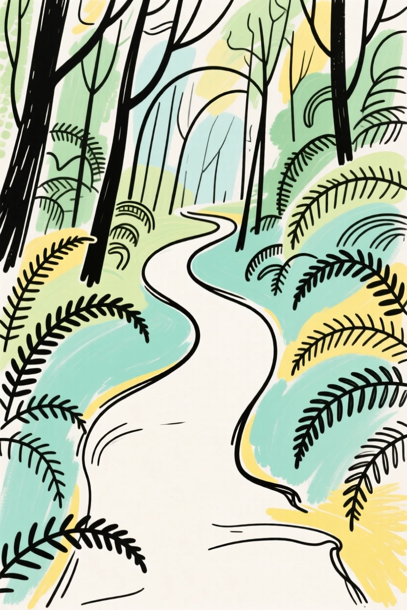 A fern-covered forest path