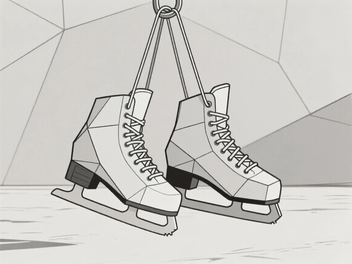 A pair of ice skates hanging by their laces