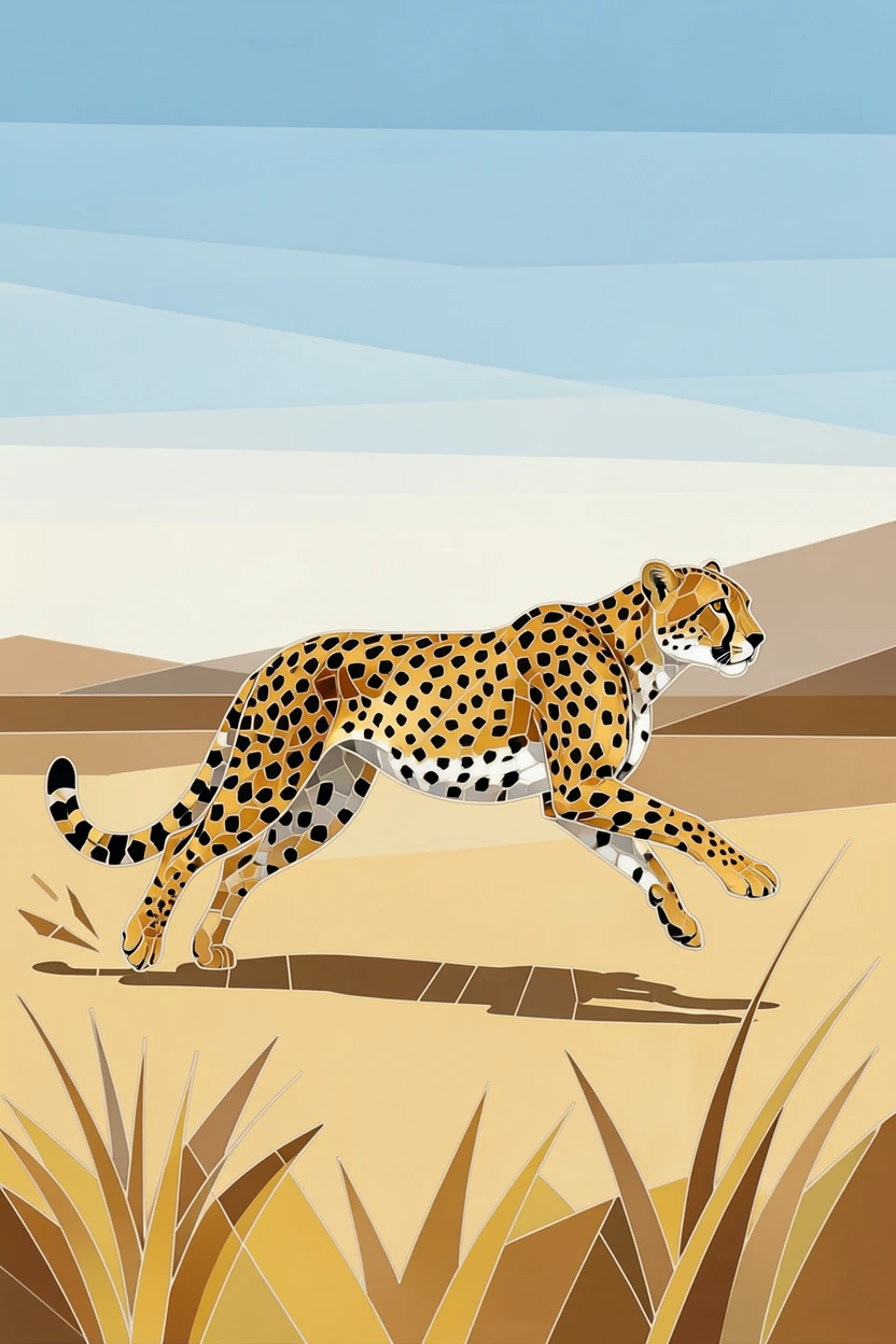 A cheetah sprinting across dry grassland in pursuit of prey.