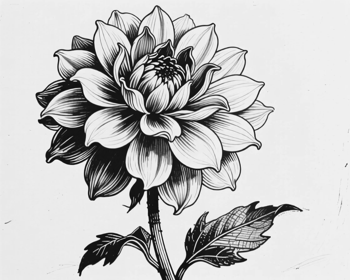 A single dahlia in full bloom with intricately layered petals.