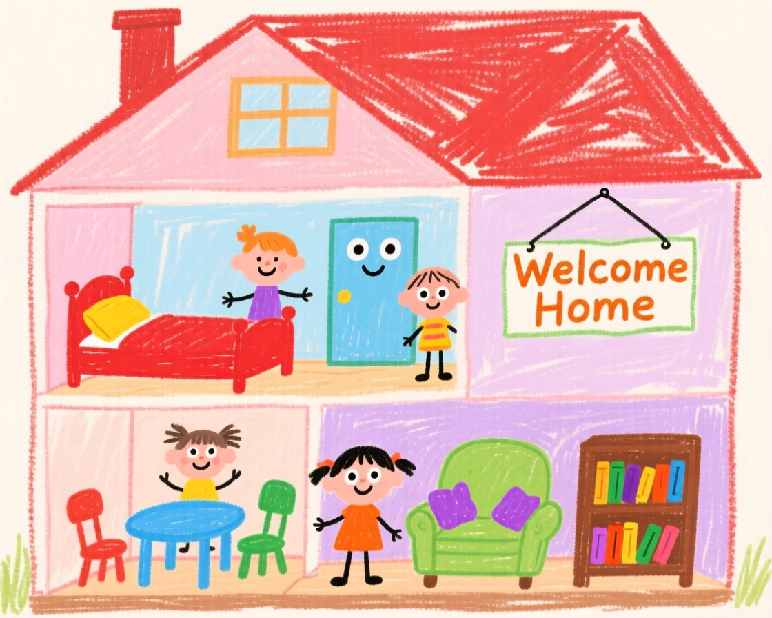 A child's dollhouse filled with tiny furniture and figures.