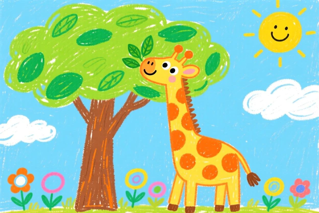 A giraffe reaching for treetop leaves under a wide acacia tree.