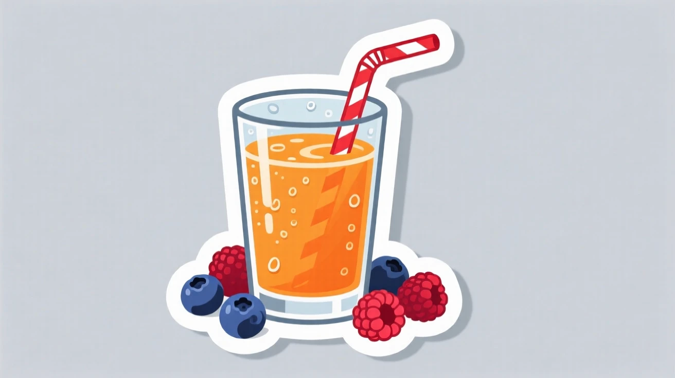 A cozy and comforting glass of fresh orange juice with a straw, with fresh berries scattered around it, during a relaxing afternoon tea break.