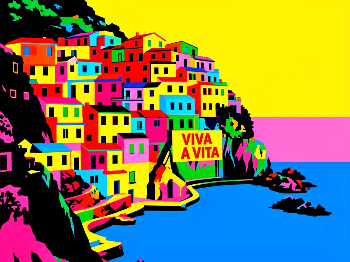 Colorful cliffside village overlooking the Mediterranean