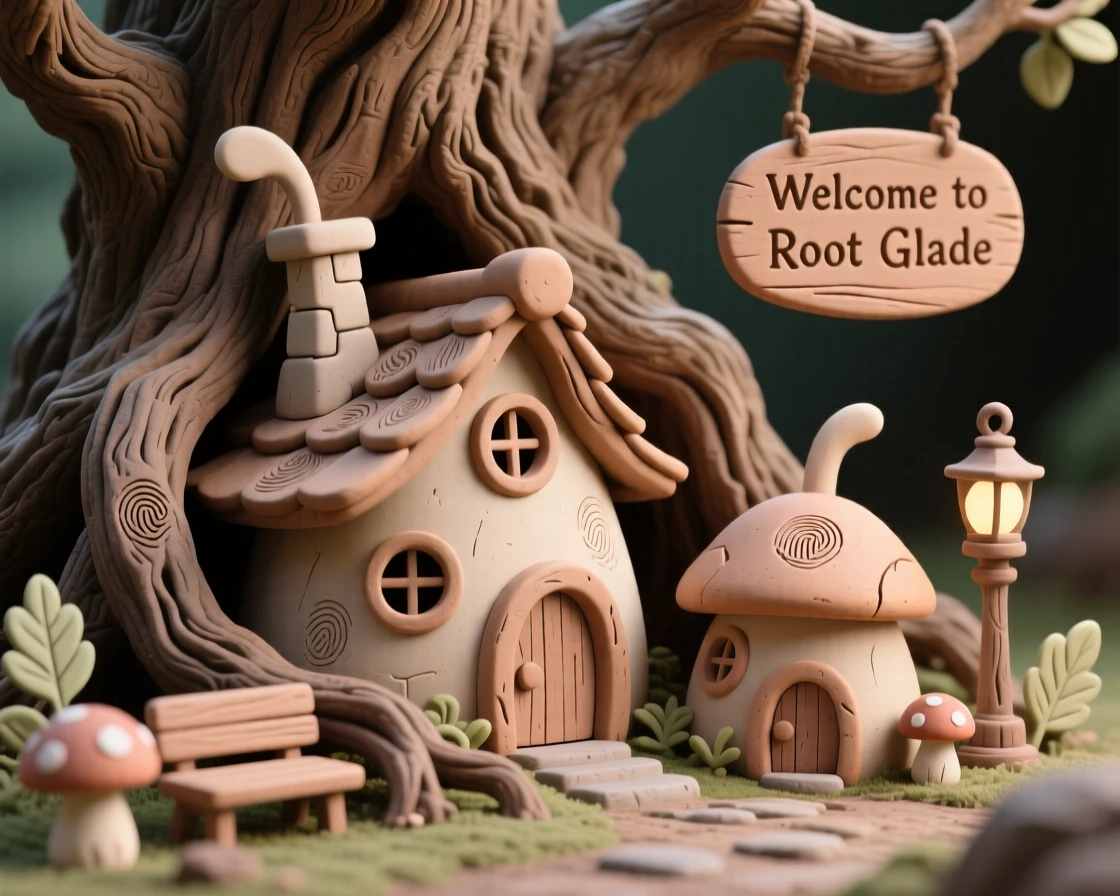 A tiny fairy village built into the roots of an ancient oak