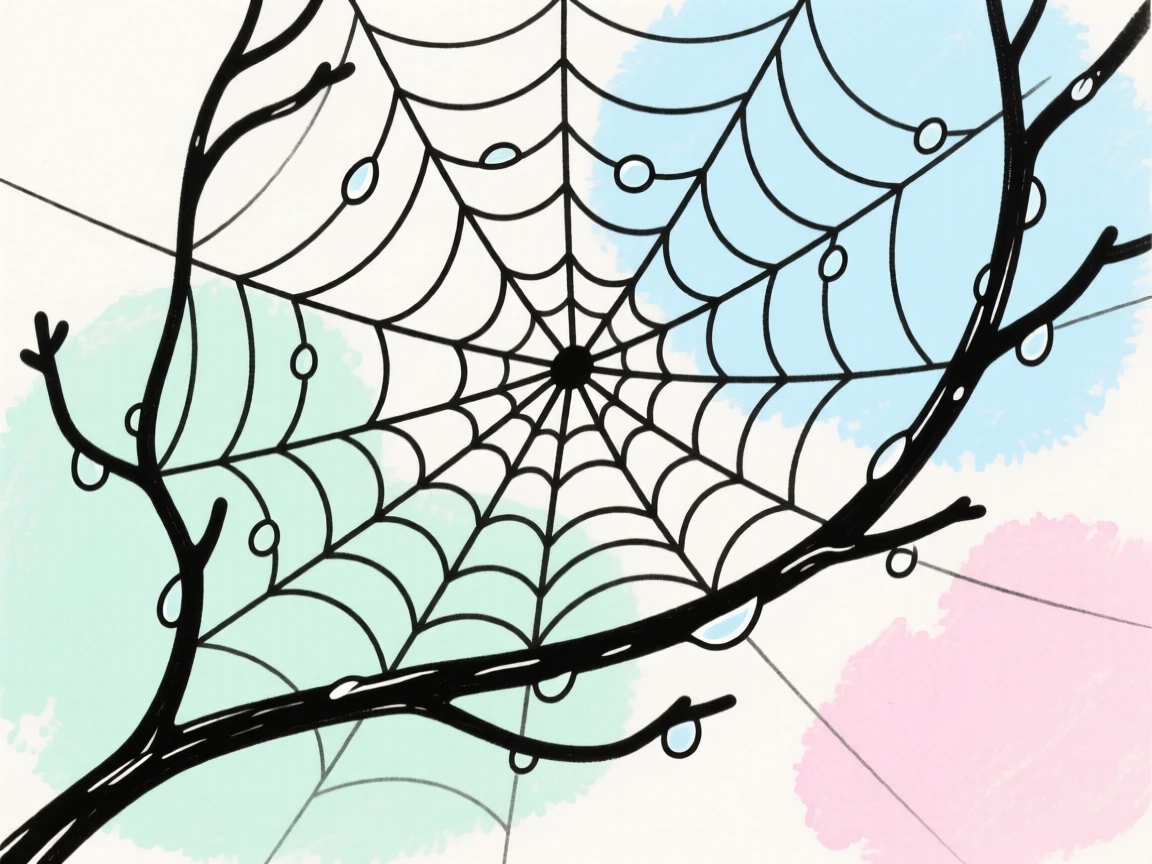 A dew-covered spiderweb on a bush