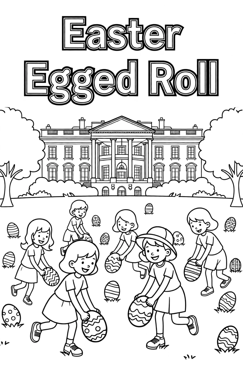 A Easter egg roll on the White House lawn with children playing