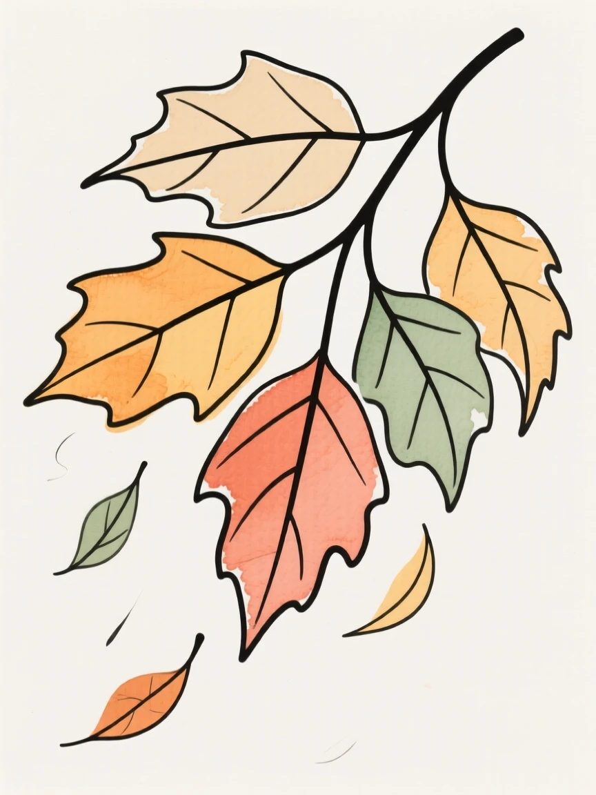A cluster of autumn leaves falling