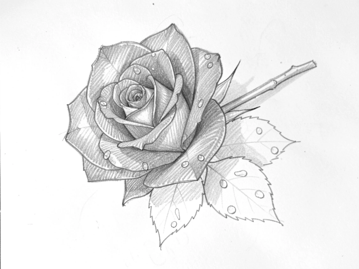 An elegant arrangement of a single red rose beneath a gentle morning dew, with sunlight filtering through translucent petals.